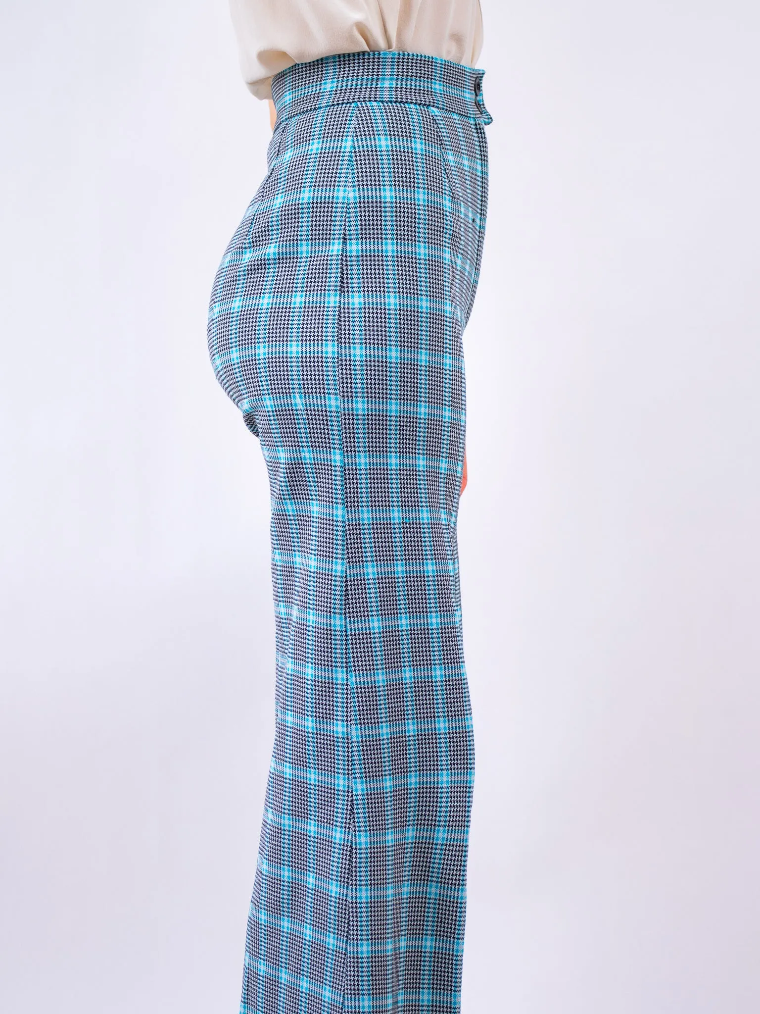 1960's black   blue plaid flares