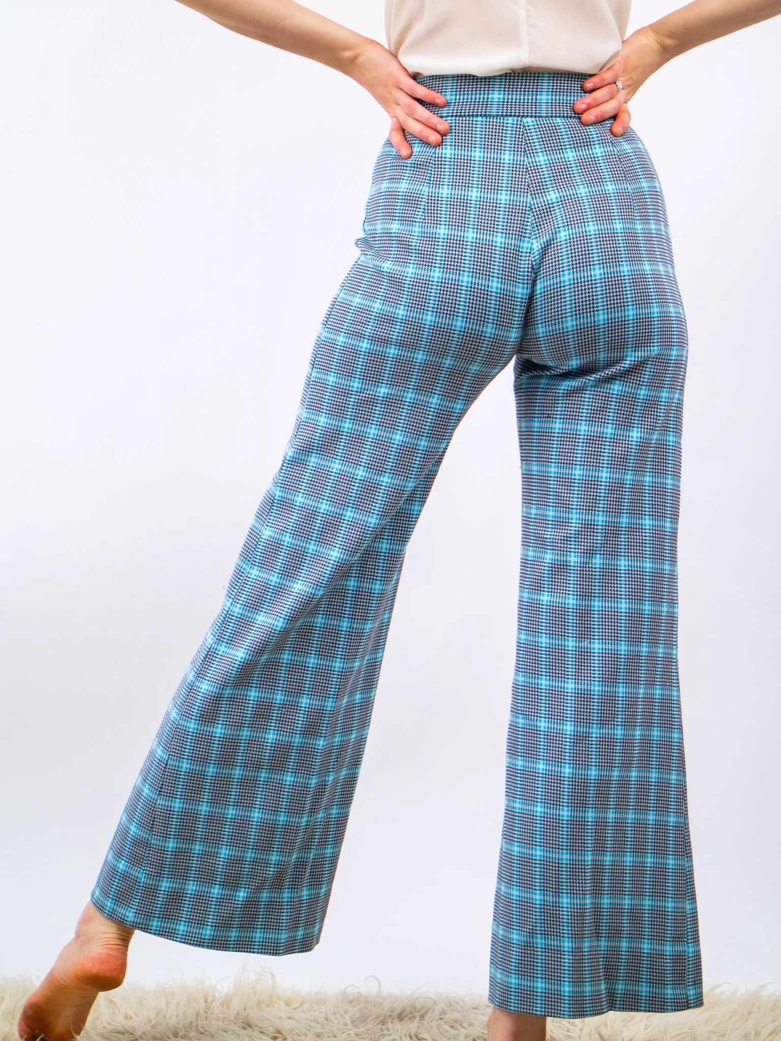 1960's black   blue plaid flares