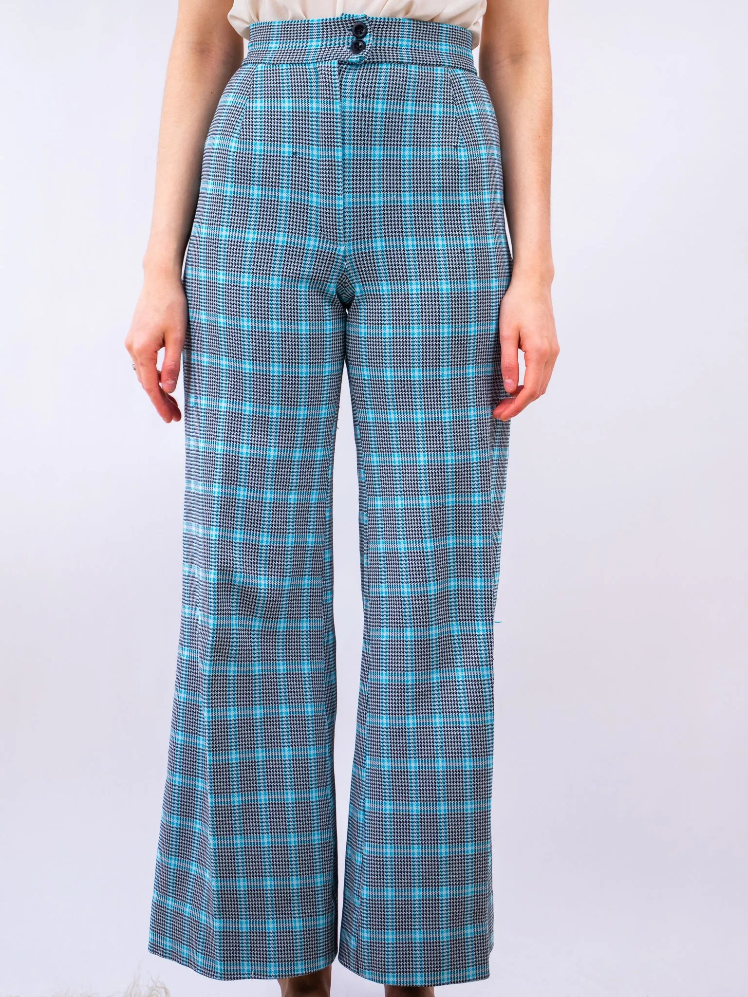 1960's black   blue plaid flares