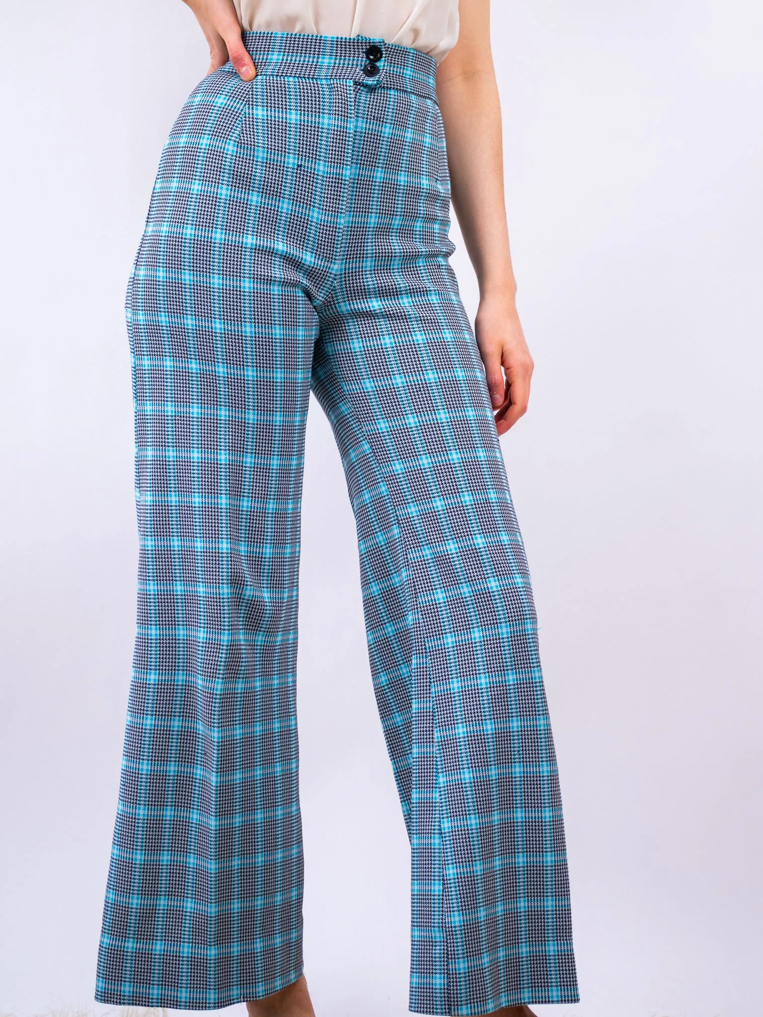 1960's black   blue plaid flares