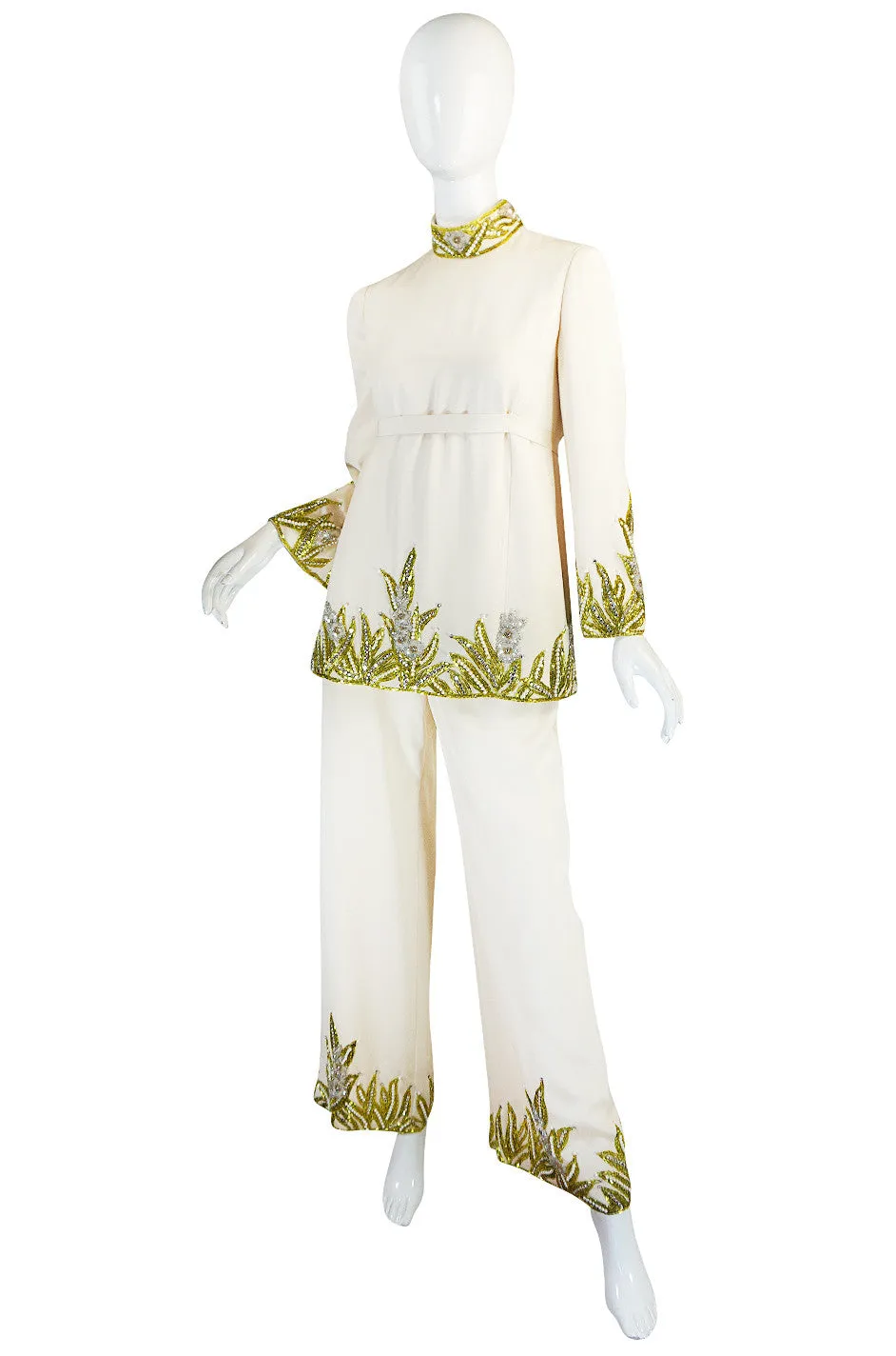 1960s Michael Novarese Heavily Beaded Silk Pantsuit