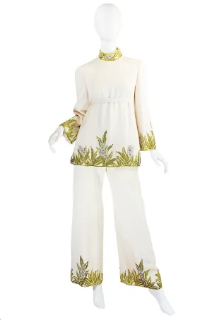 1960s Michael Novarese Heavily Beaded Silk Pantsuit