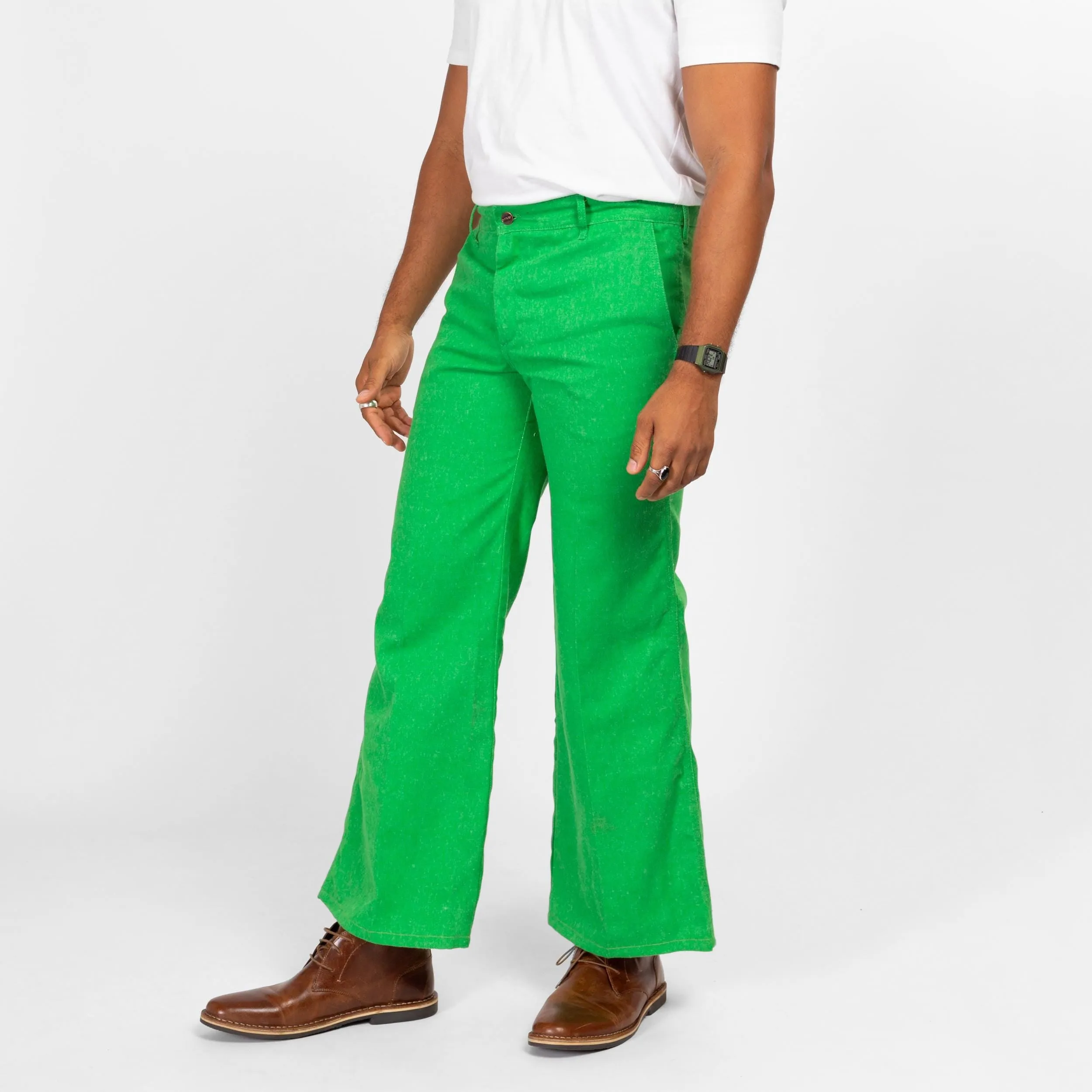 34x30 70s Bright Green Flared Trousers Medium Short