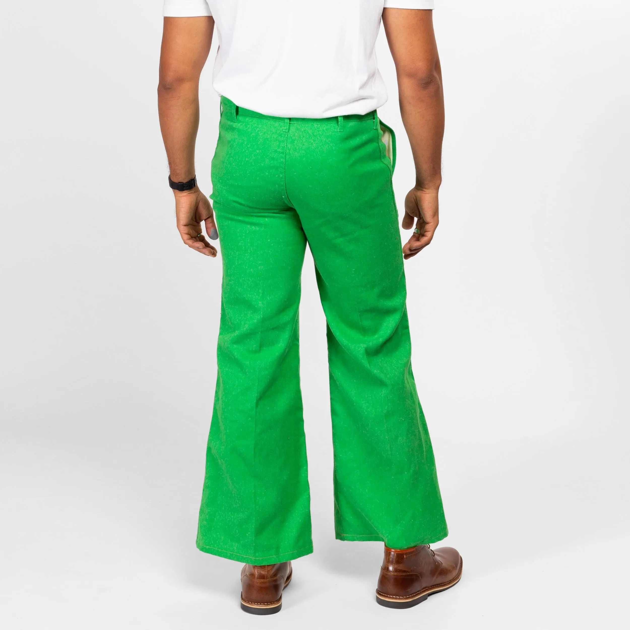 34x30 70s Bright Green Flared Trousers Medium Short