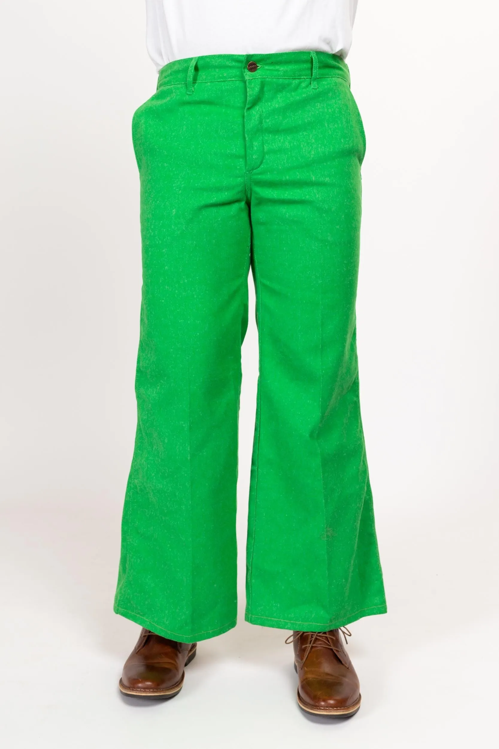 34x30 70s Bright Green Flared Trousers Medium Short