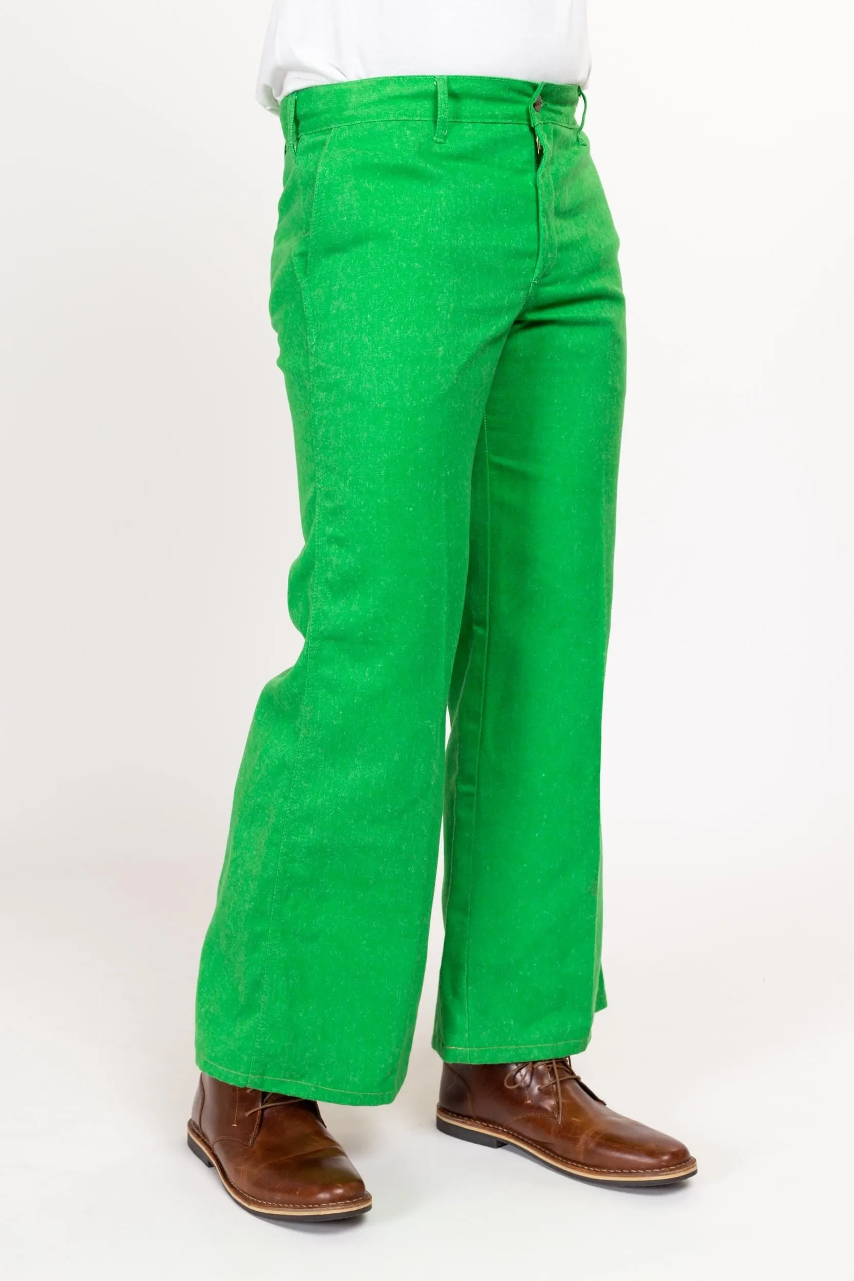 34x30 70s Bright Green Flared Trousers Medium Short