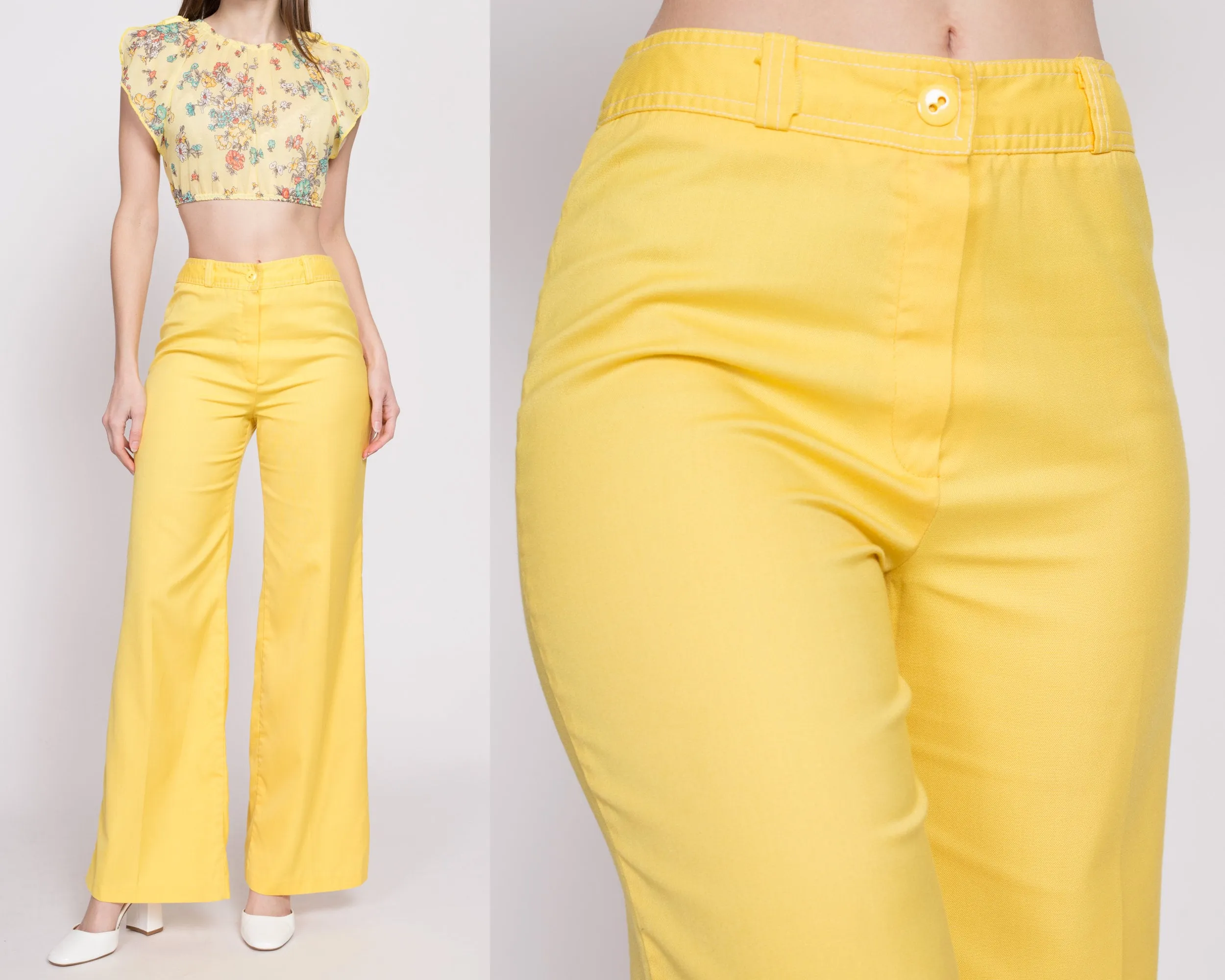 70s Yellow Flared Pants - Small, 26.5"