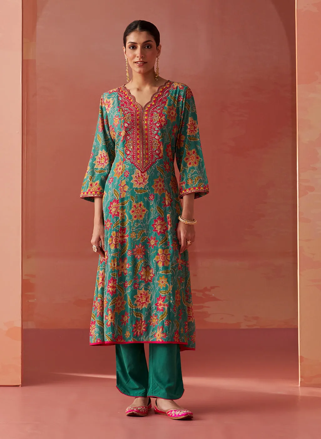 Alisha Sea Green Printed Cotton Kurta Set