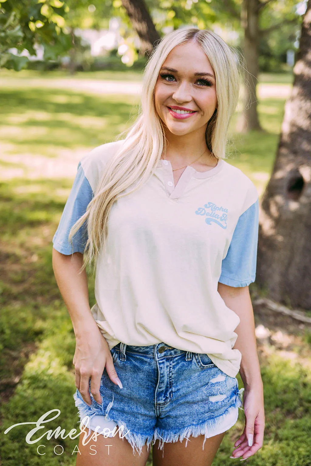 Alpha Delta Pi Philanthropy Colorblock Henley Tee