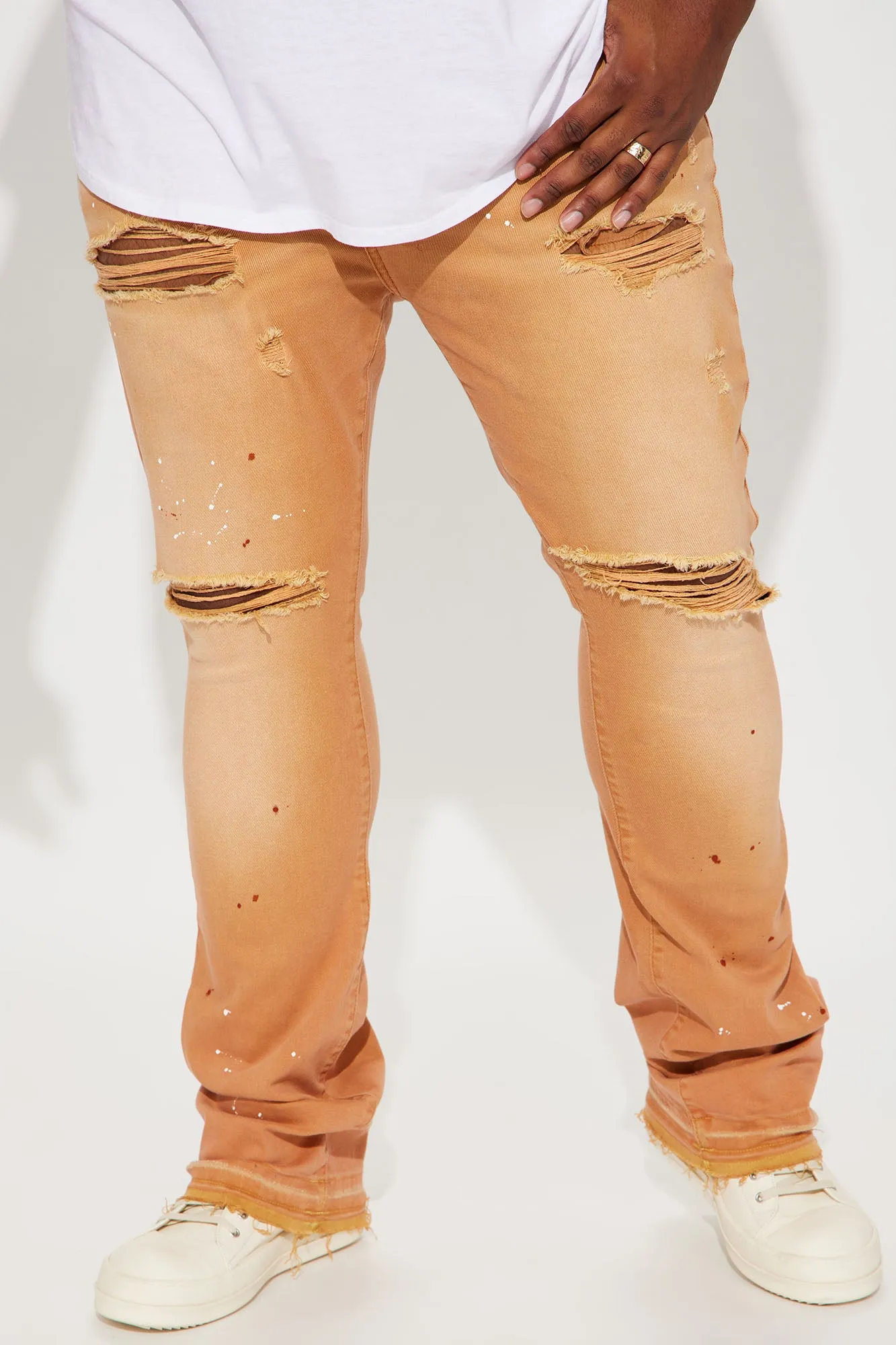 Always On Time Stacked Skinny Flared Pants - Brown