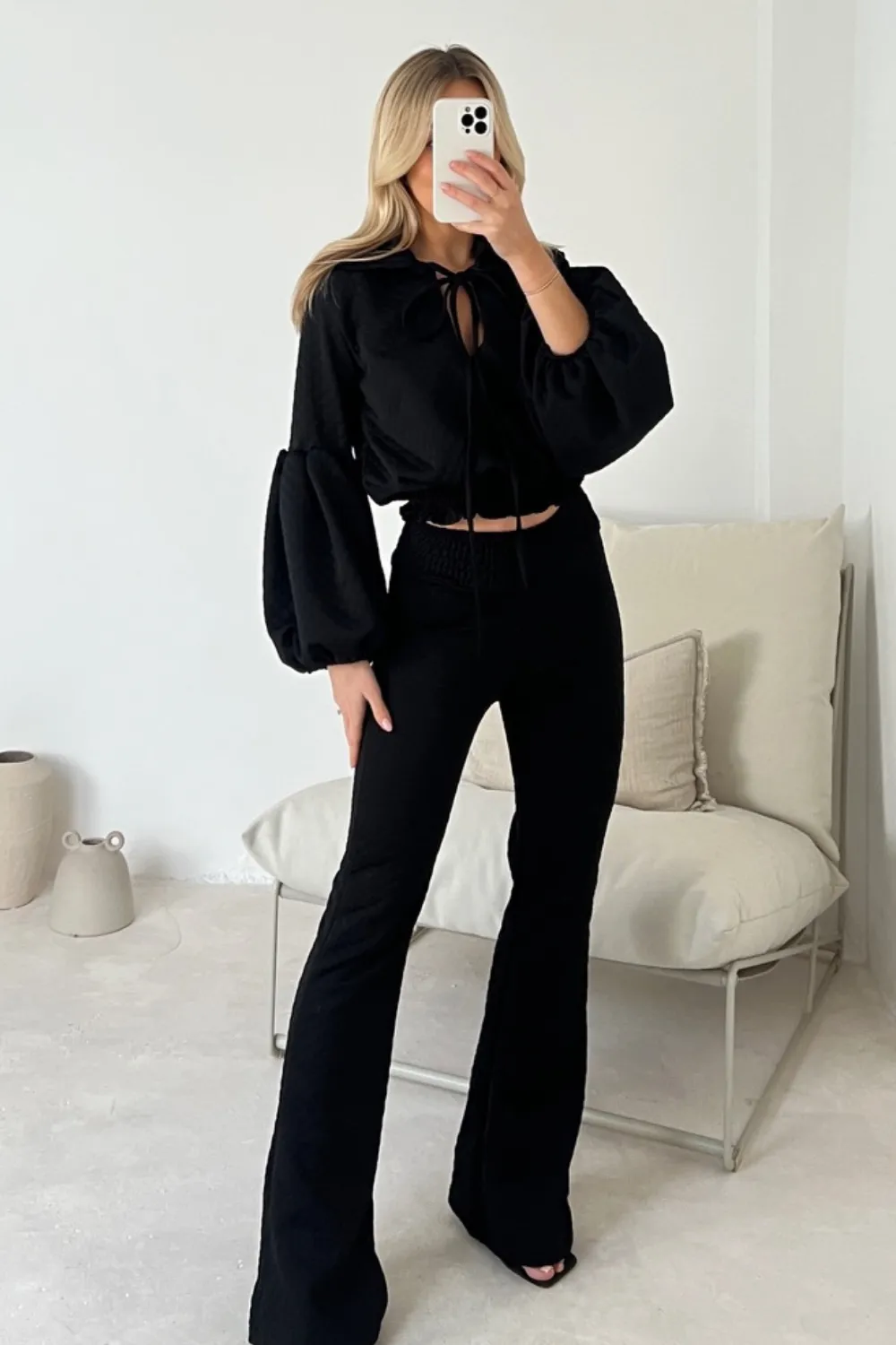 Anastasia black quilted blouse and pants co-ord