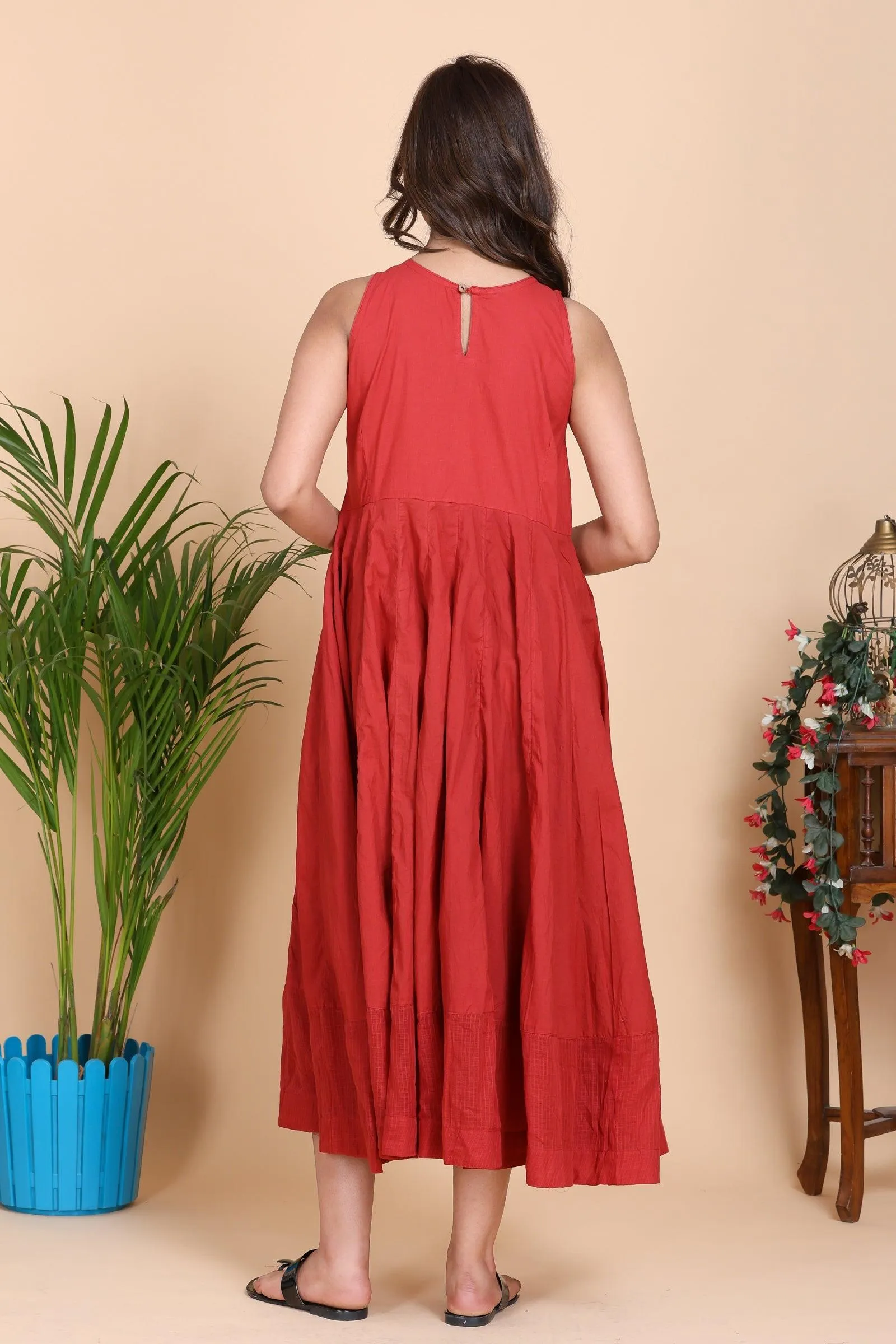 Aseel Red Dress with Kota Border