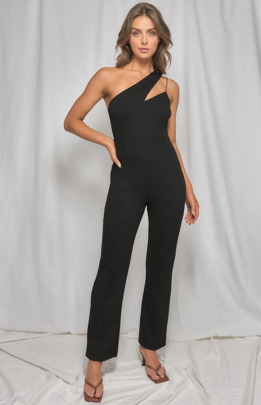 Asymmetric Neckline Flared Pants Jumpsuit