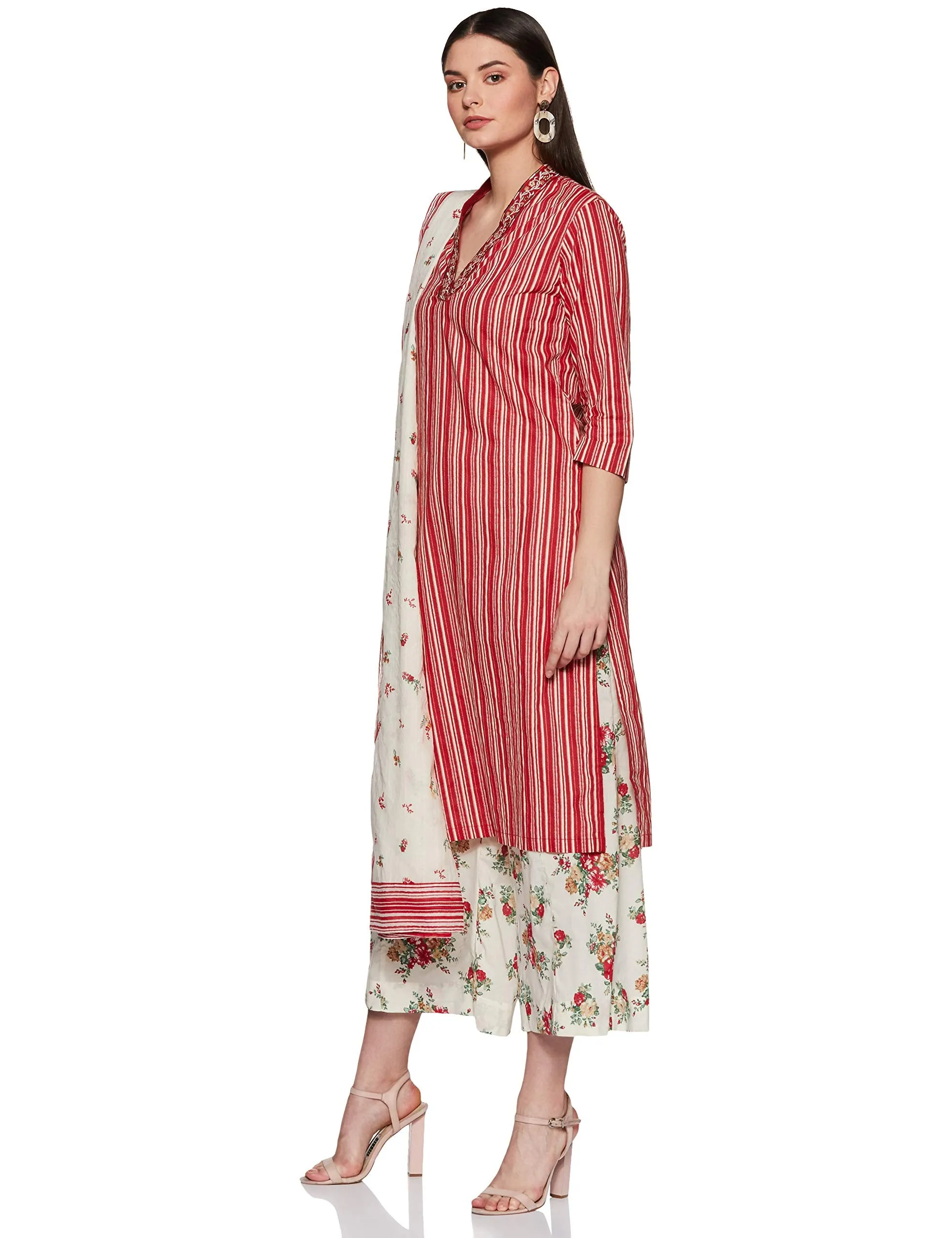 BIBA Women's cotton straight Salwar Suit Set (SKD658936_ Red_ L (36))