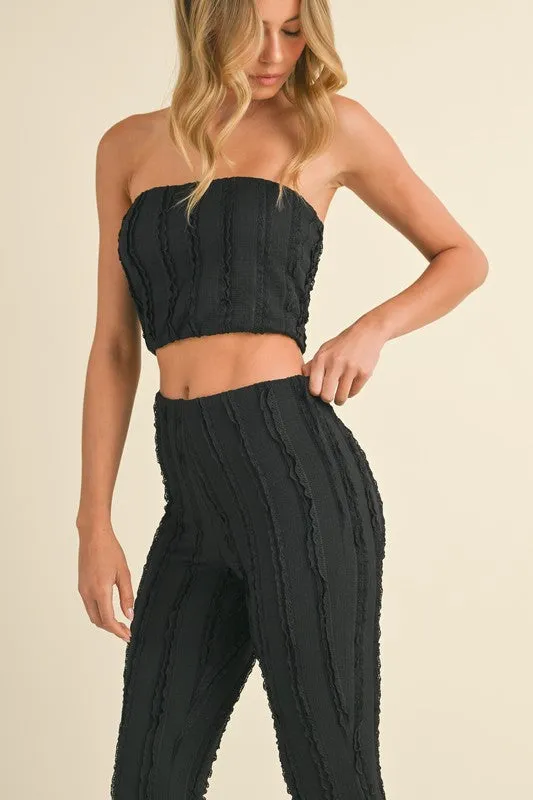 Black Baby Ruffled Tube Crop Top And Flared Pants