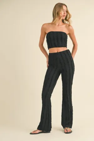 Black Baby Ruffled Tube Crop Top And Flared Pants