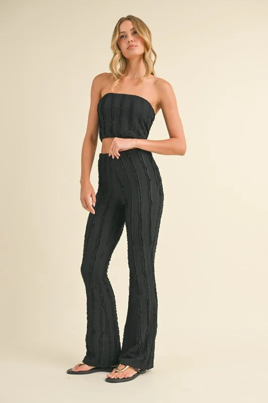 Black Baby Ruffled Tube Crop Top And Flared Pants