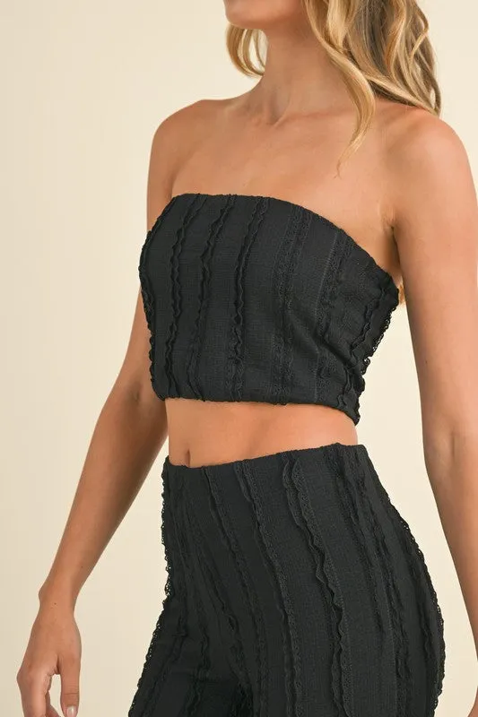 Black Baby Ruffled Tube Crop Top And Flared Pants