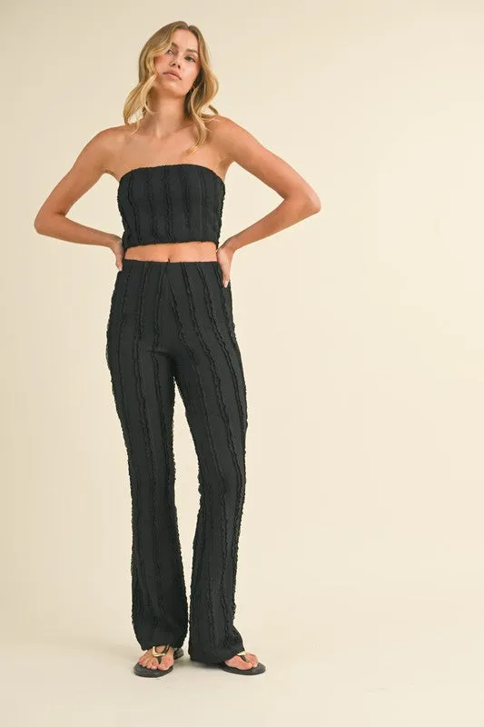 Black Baby Ruffled Tube Crop Top And Flared Pants