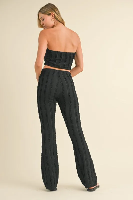 Black Baby Ruffled Tube Crop Top And Flared Pants