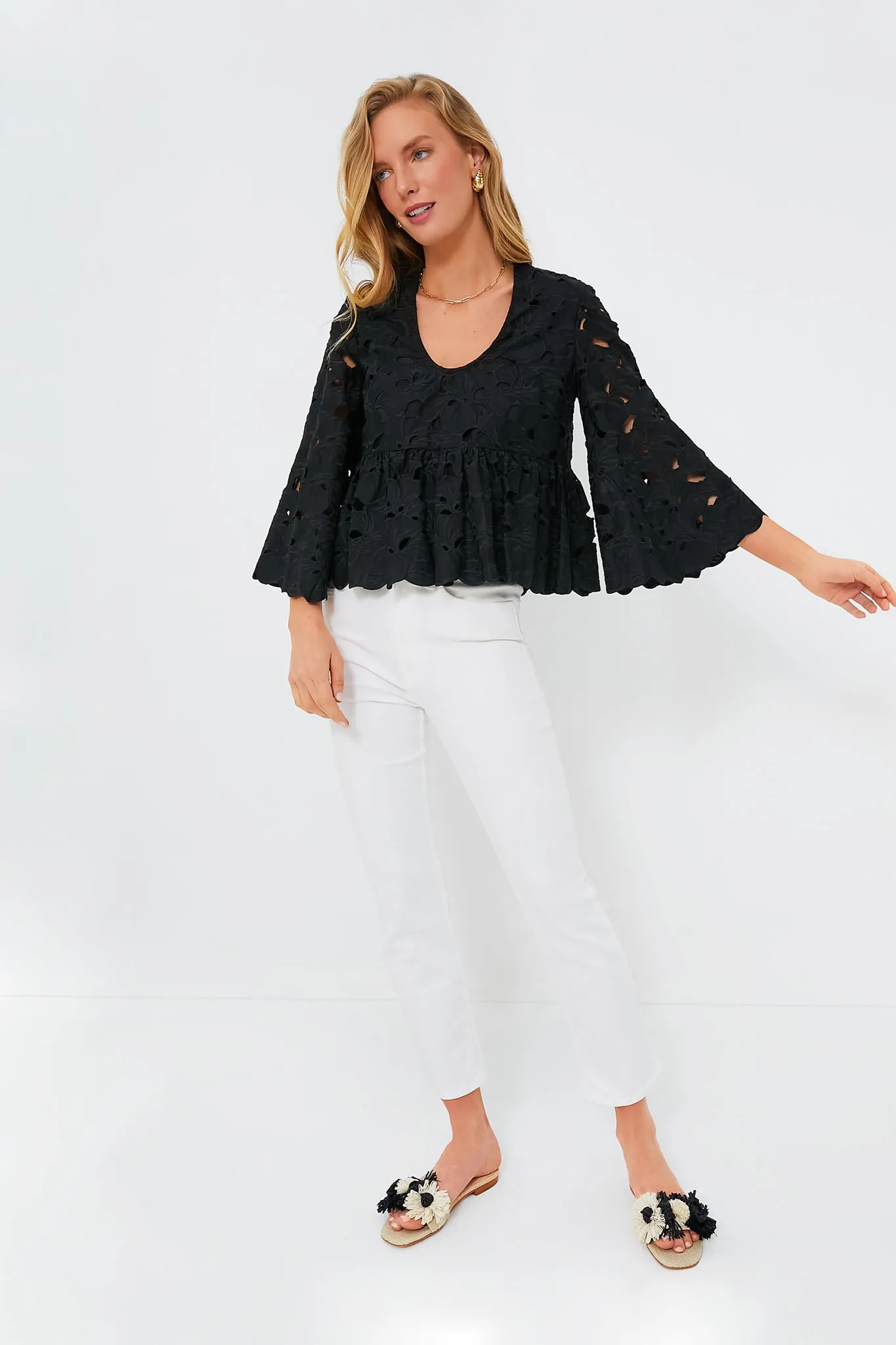 Black Floral Lace Sylvie Blouse