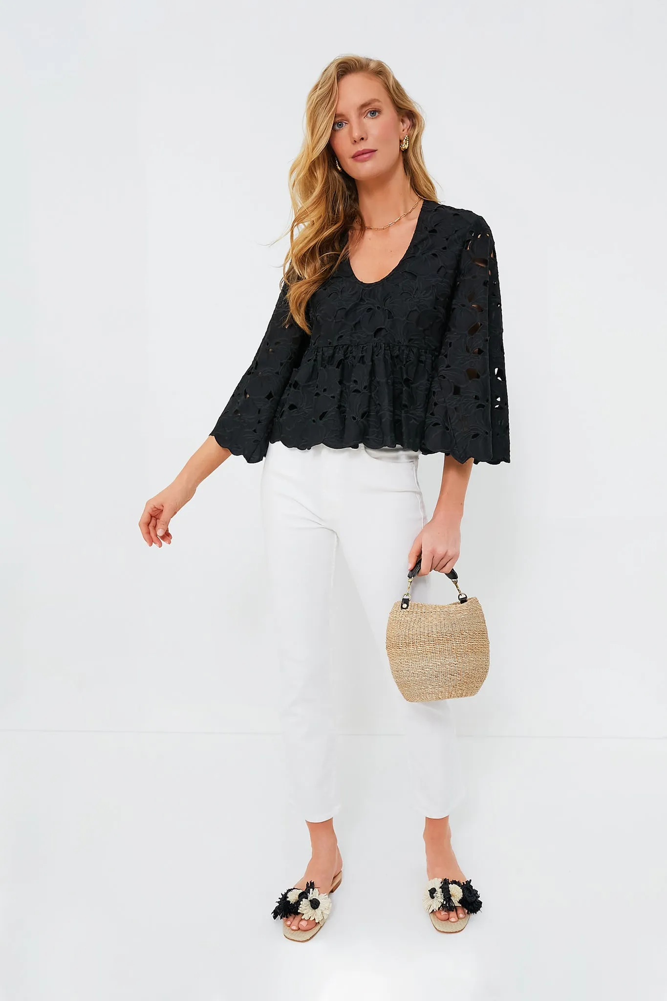 Black Floral Lace Sylvie Blouse