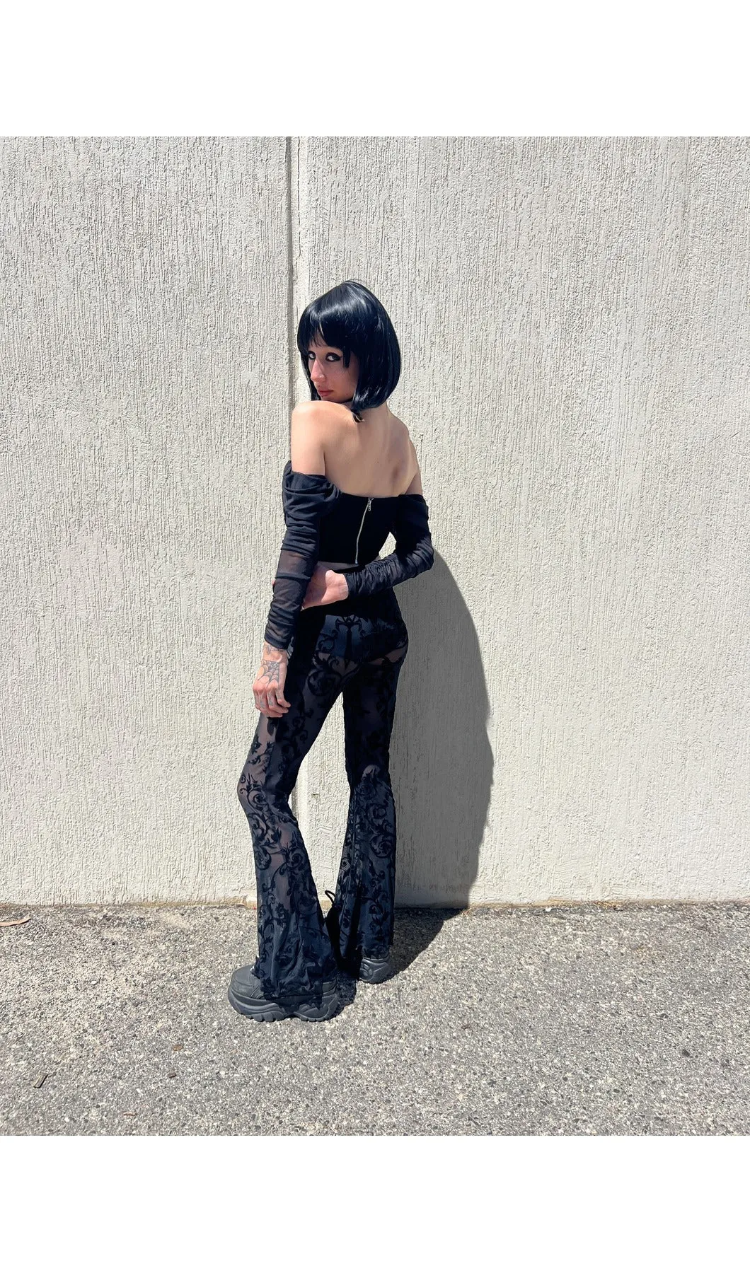 Black Lace Flare Pants