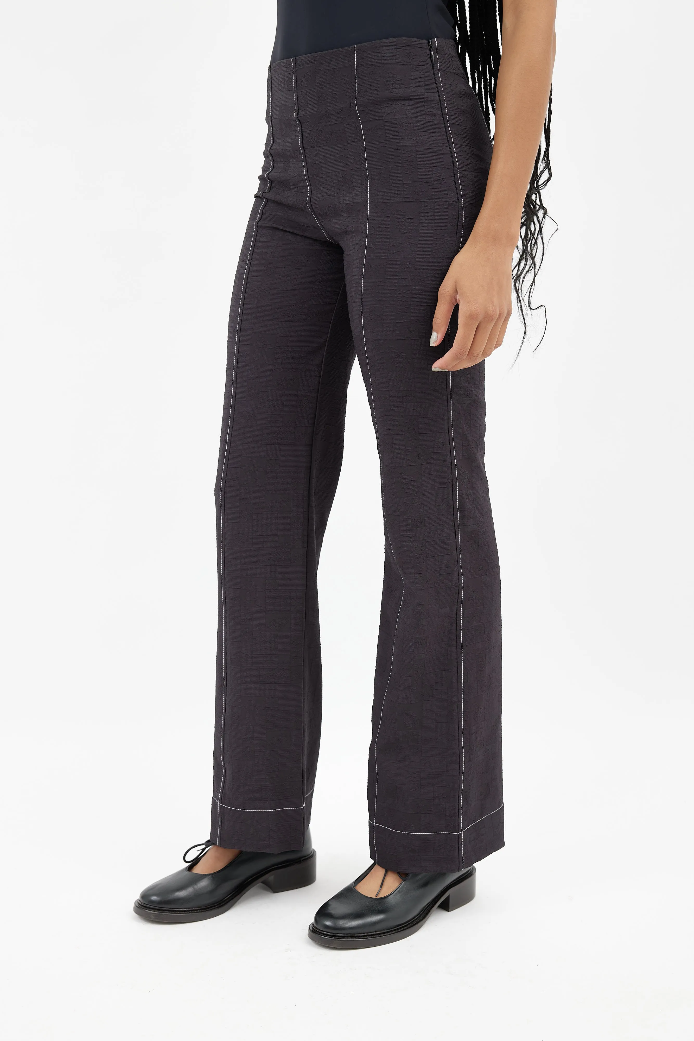 Black Textured Flare Pant