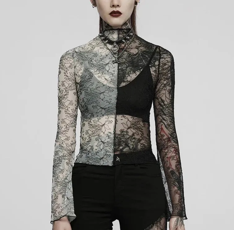 Black/White Half and Half Spliced Lace Top