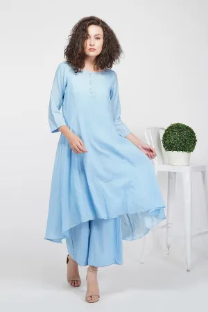 Blue High-Low Kurta & Pants Set