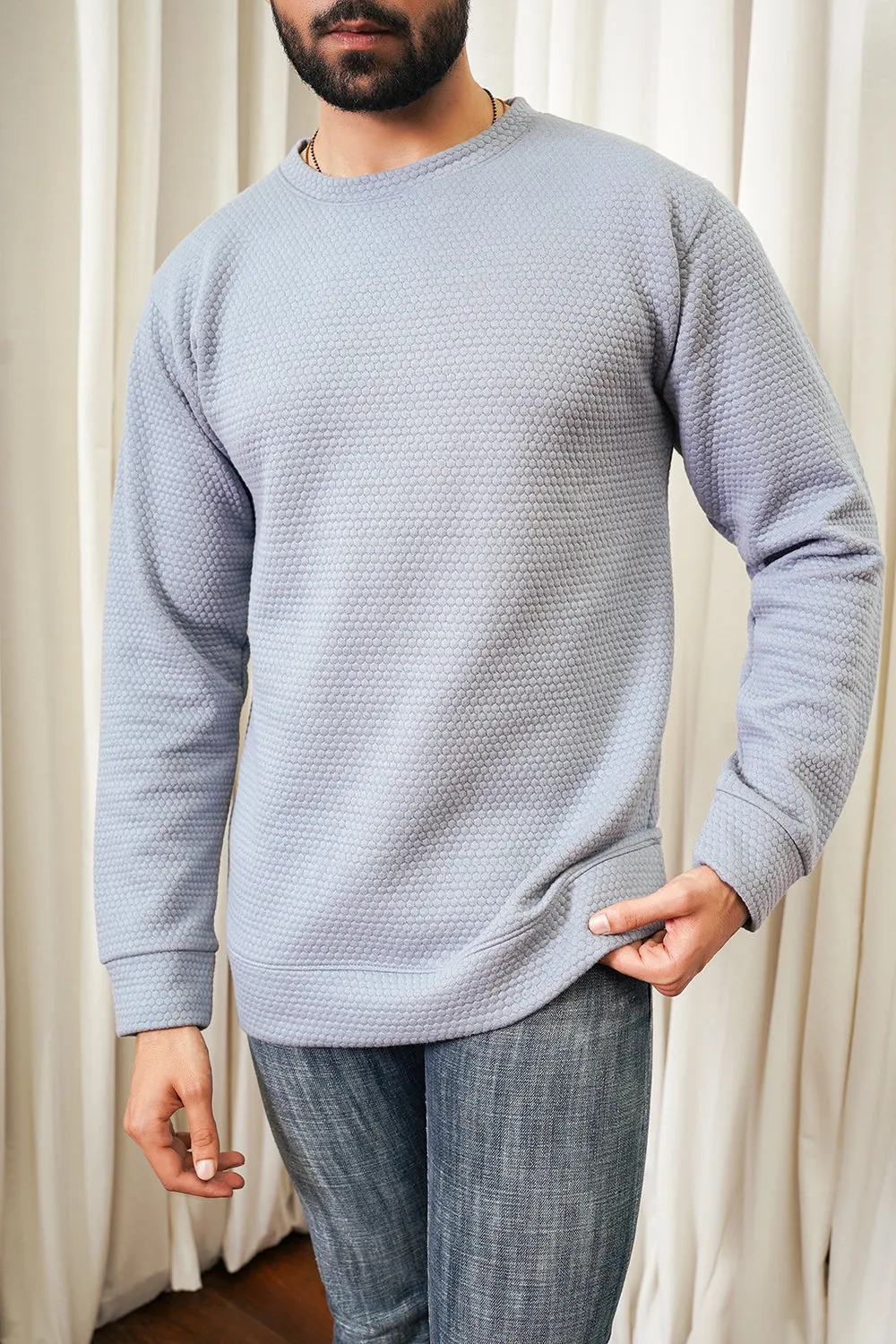 Blue Knitted Sweat Shirt For Men