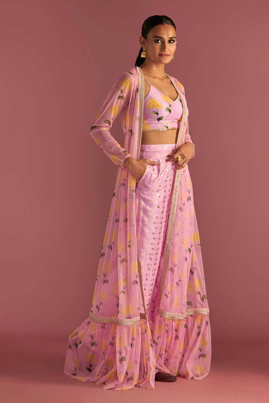 Blush Honeycomb Embellished Co-Ord Set With Cape