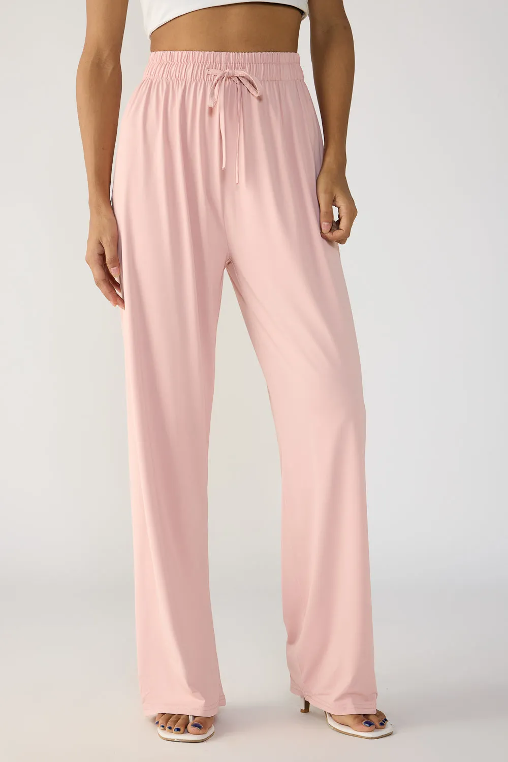 Blush Pink Elasticated Flared Korean Pants