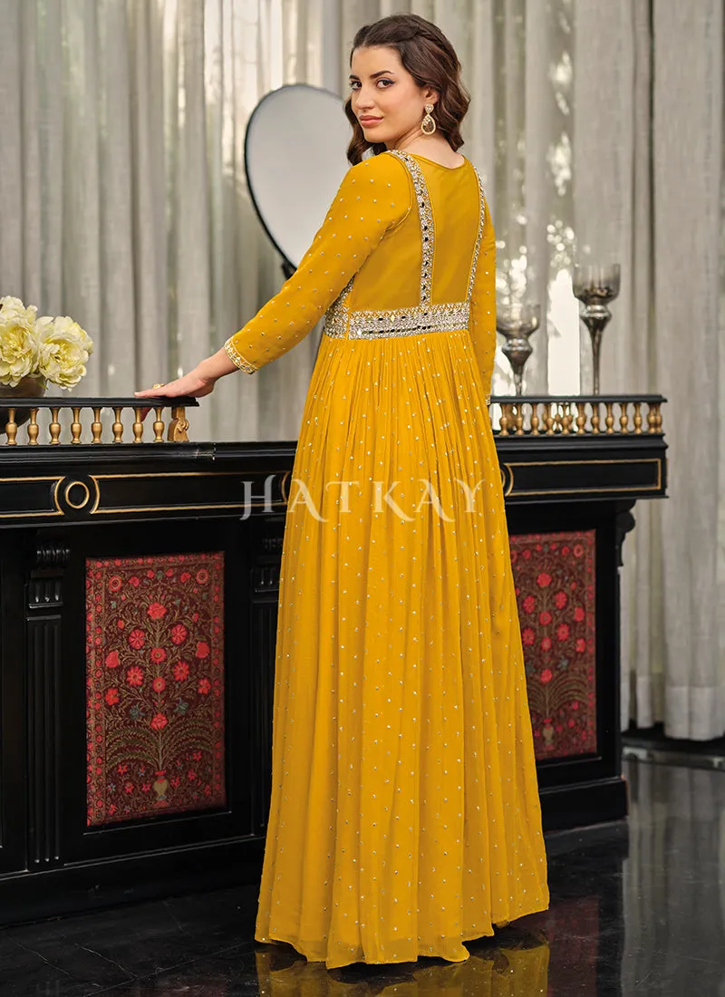 Bright Yellow Embroidered Traditional Anarkali Gown