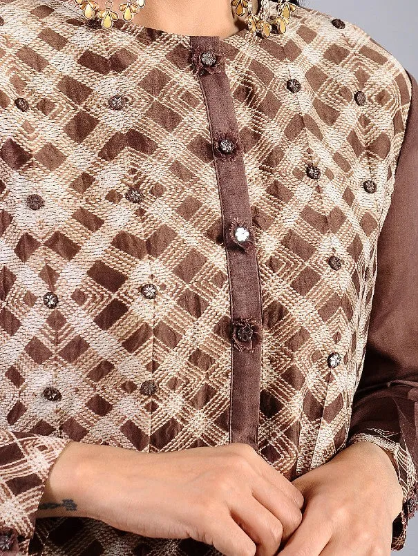 Brown Mirror Work Shibori Kurta (Set of 2)