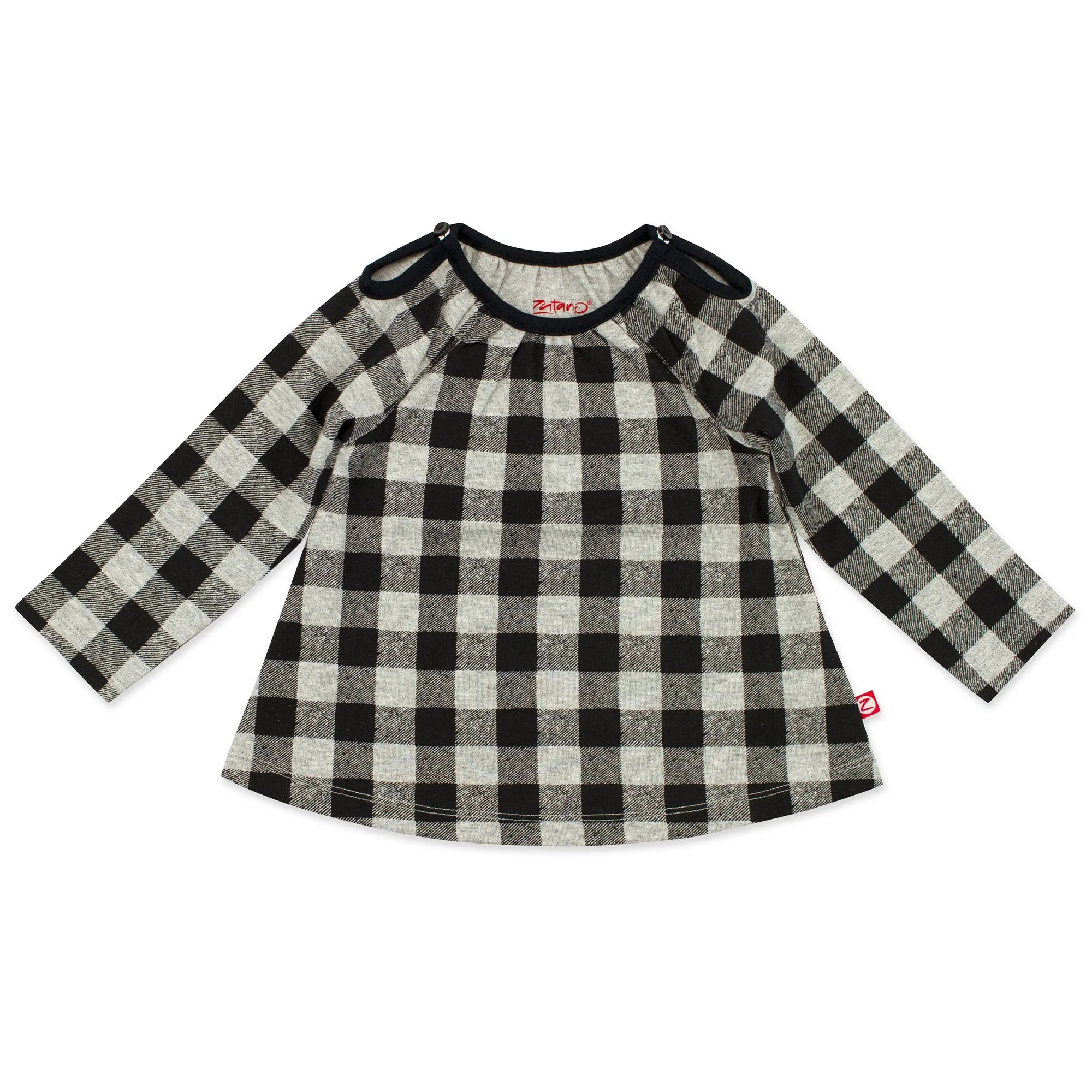 Buffalo Check Organic Cotton Long Sleeve Peasant Top