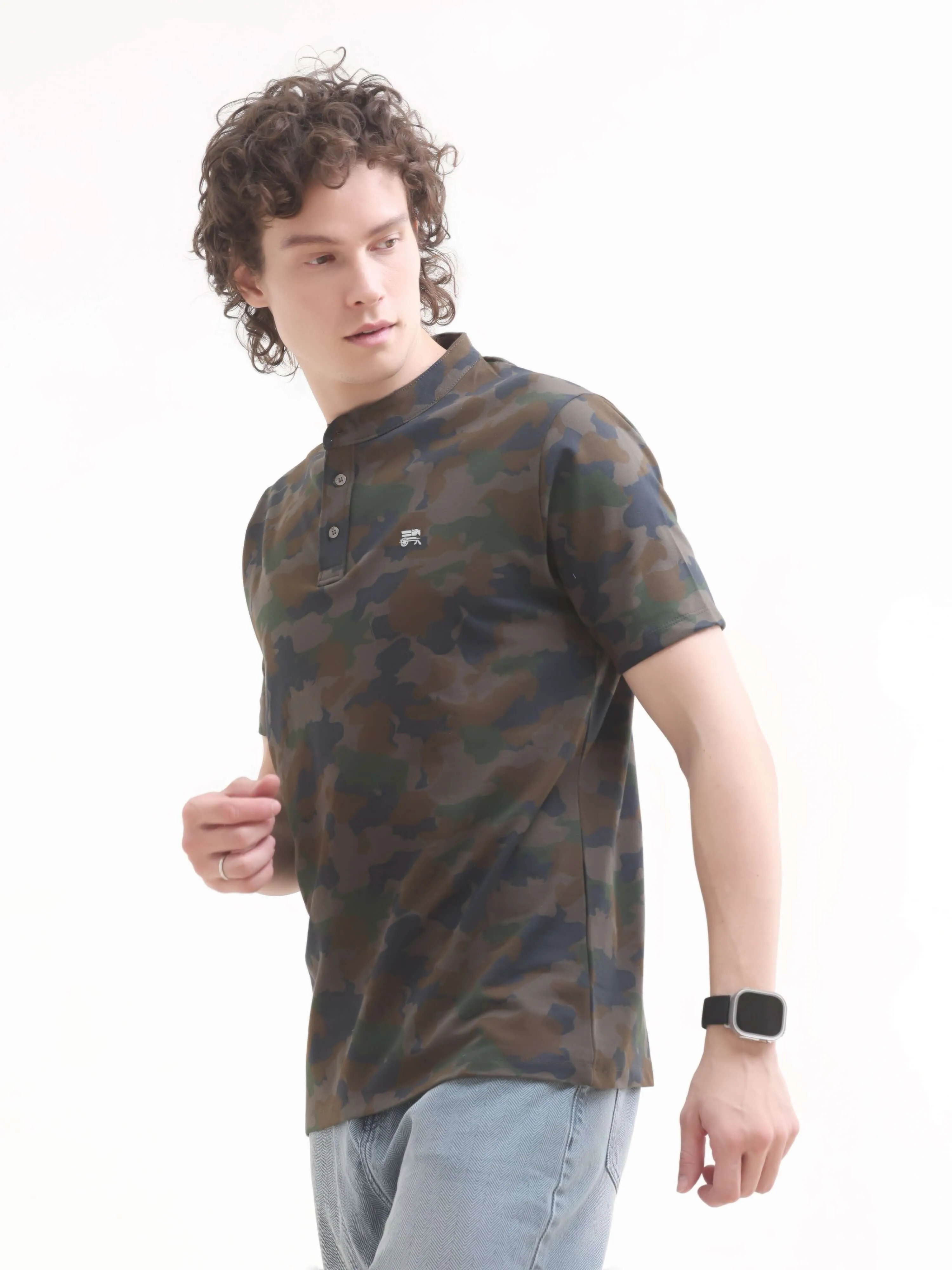 Camo Navy Blue Henley T-shirt