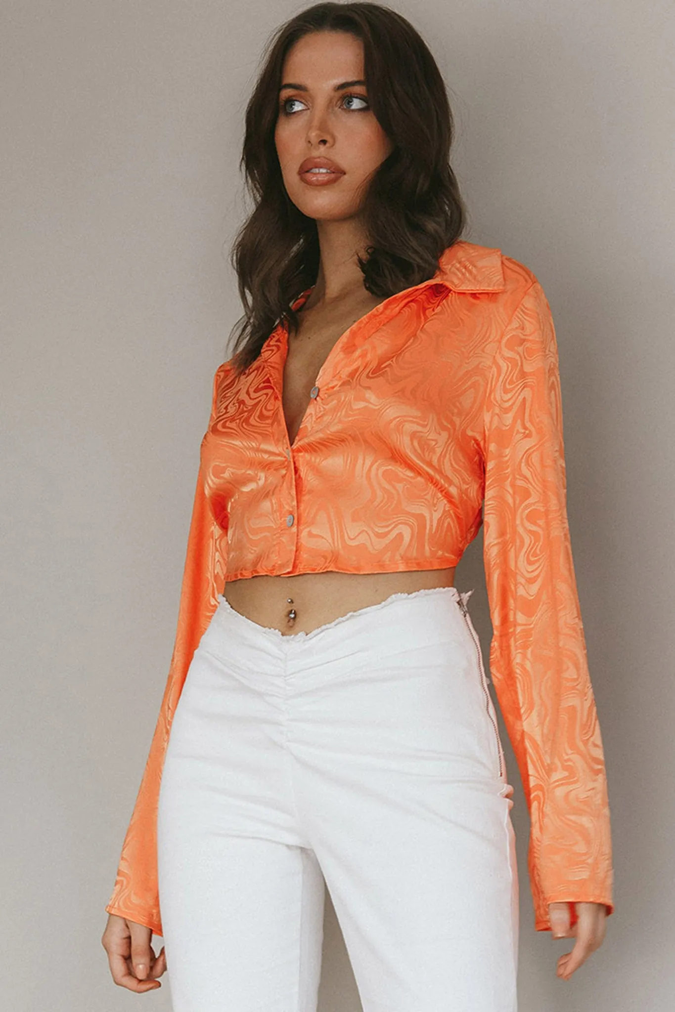 Ciara Flared Sleeve Tied Back Top Orange