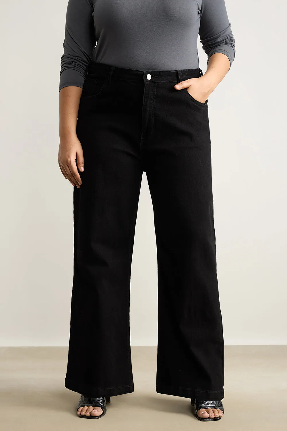 Coal Black Wide Leg Jeans