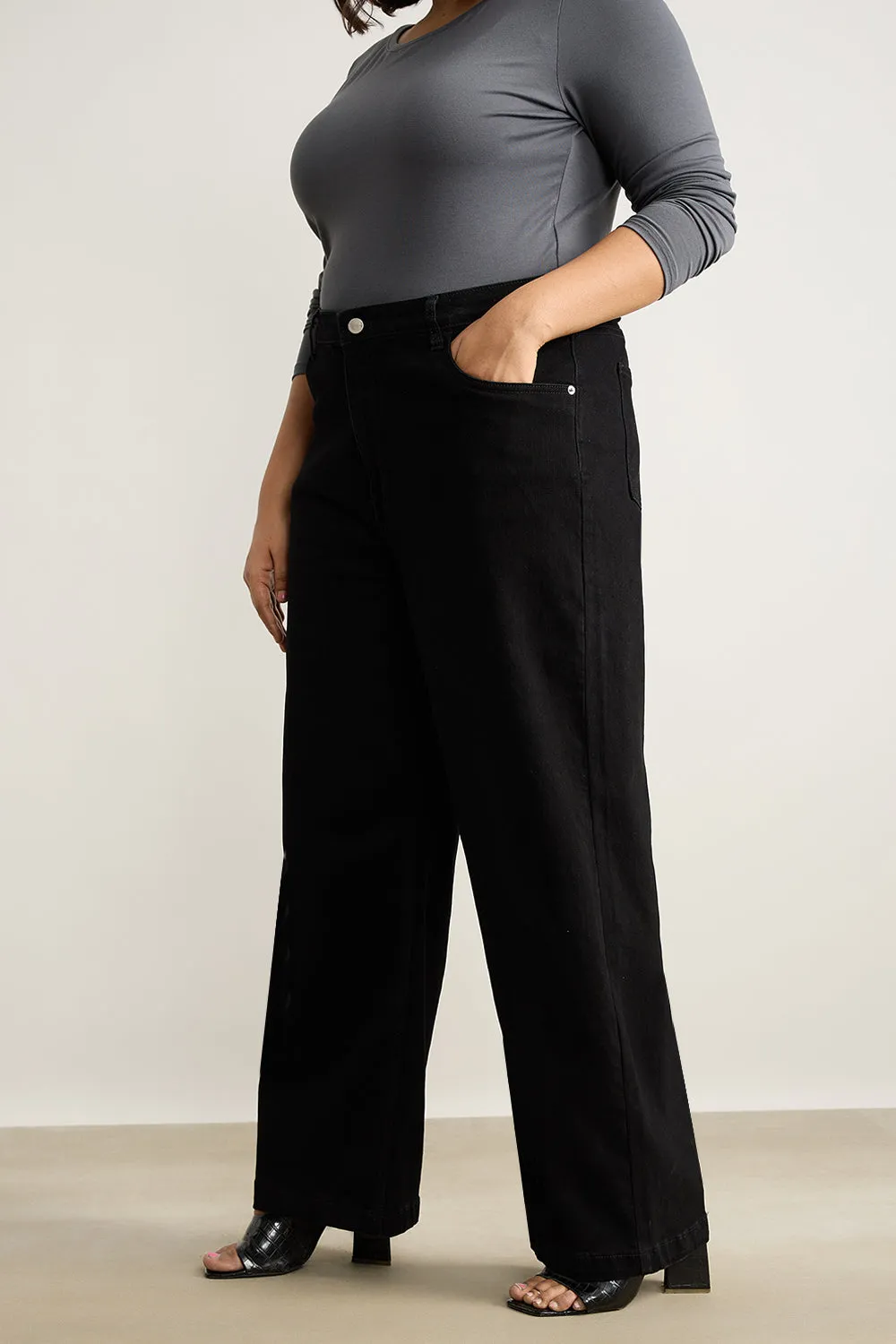 Coal Black Wide Leg Jeans