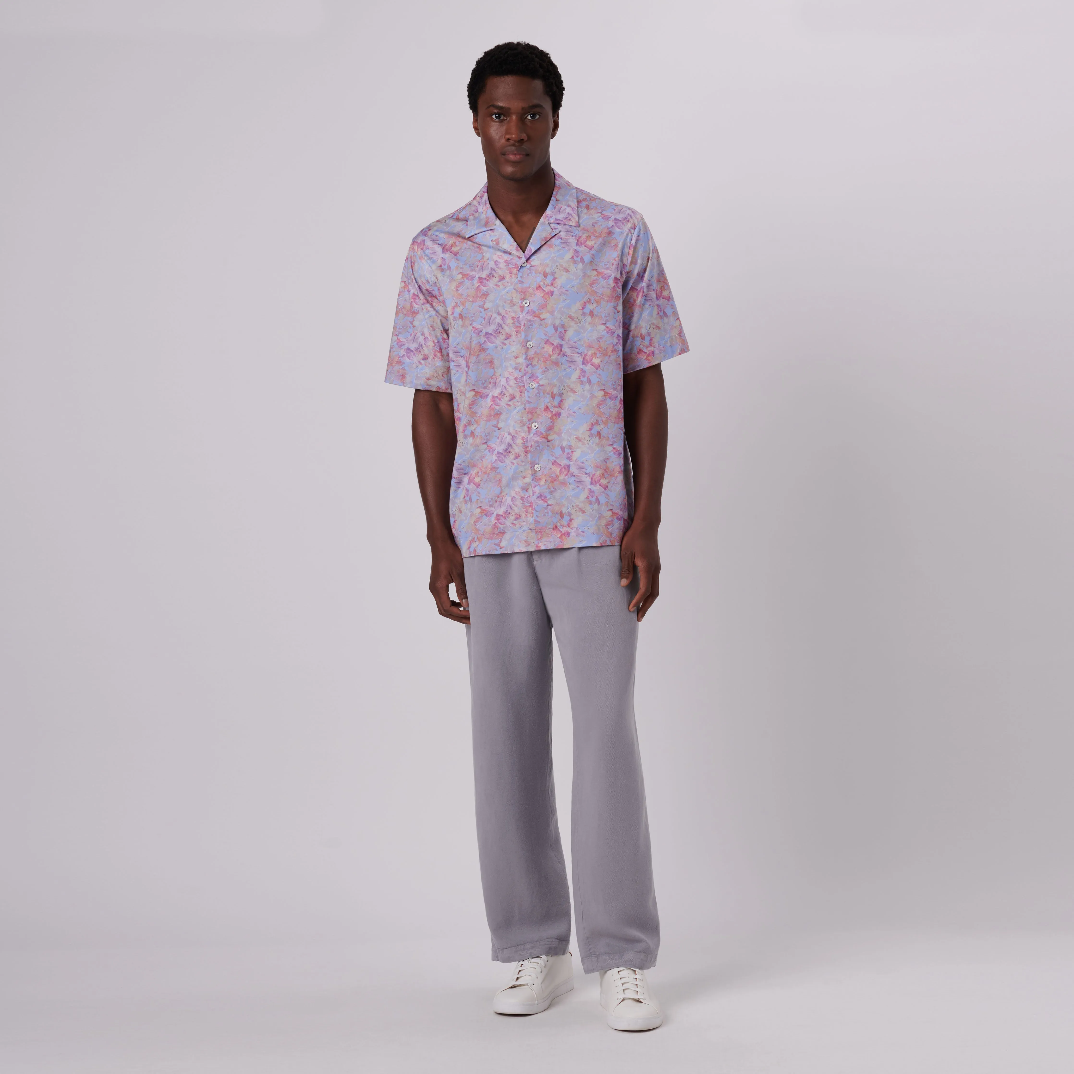 Cole Aquarelle Leaf Print OoohCotton Camp Shirt