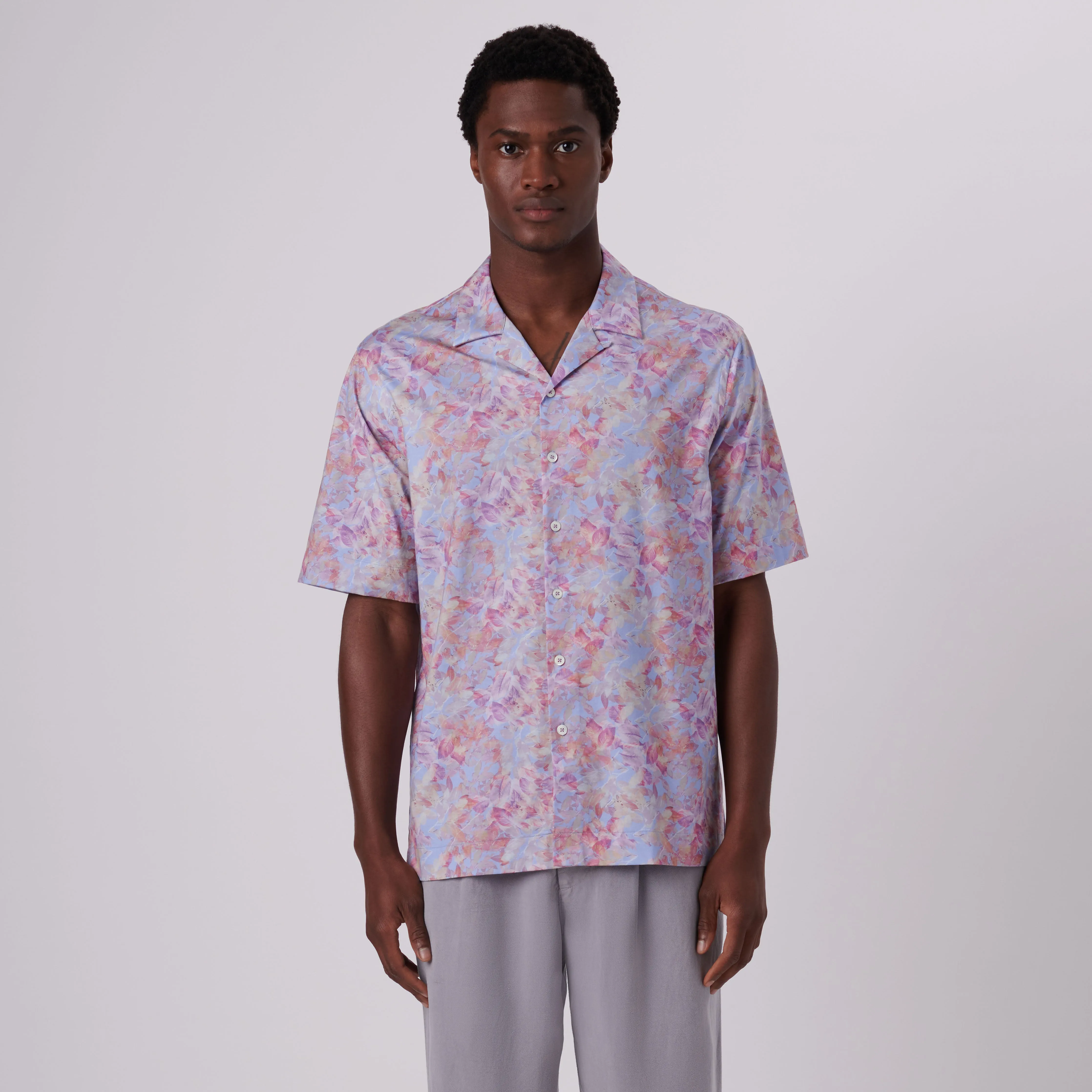 Cole Aquarelle Leaf Print OoohCotton Camp Shirt