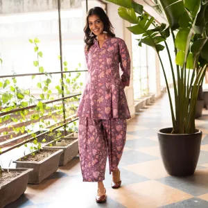 Cotton Short Kurta Set for Women | Purple | Block Printed