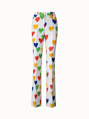 Cotton Silk Double-Face Bootcut Pants with Heart Druck