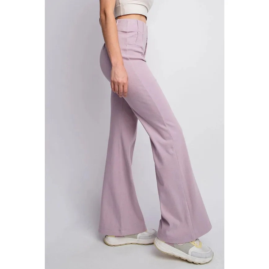 Cotton Stretch Twill Double Button Up Flared Pants Dusty Lavender