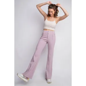 Cotton Stretch Twill Double Button Up Flared Pants Dusty Lavender