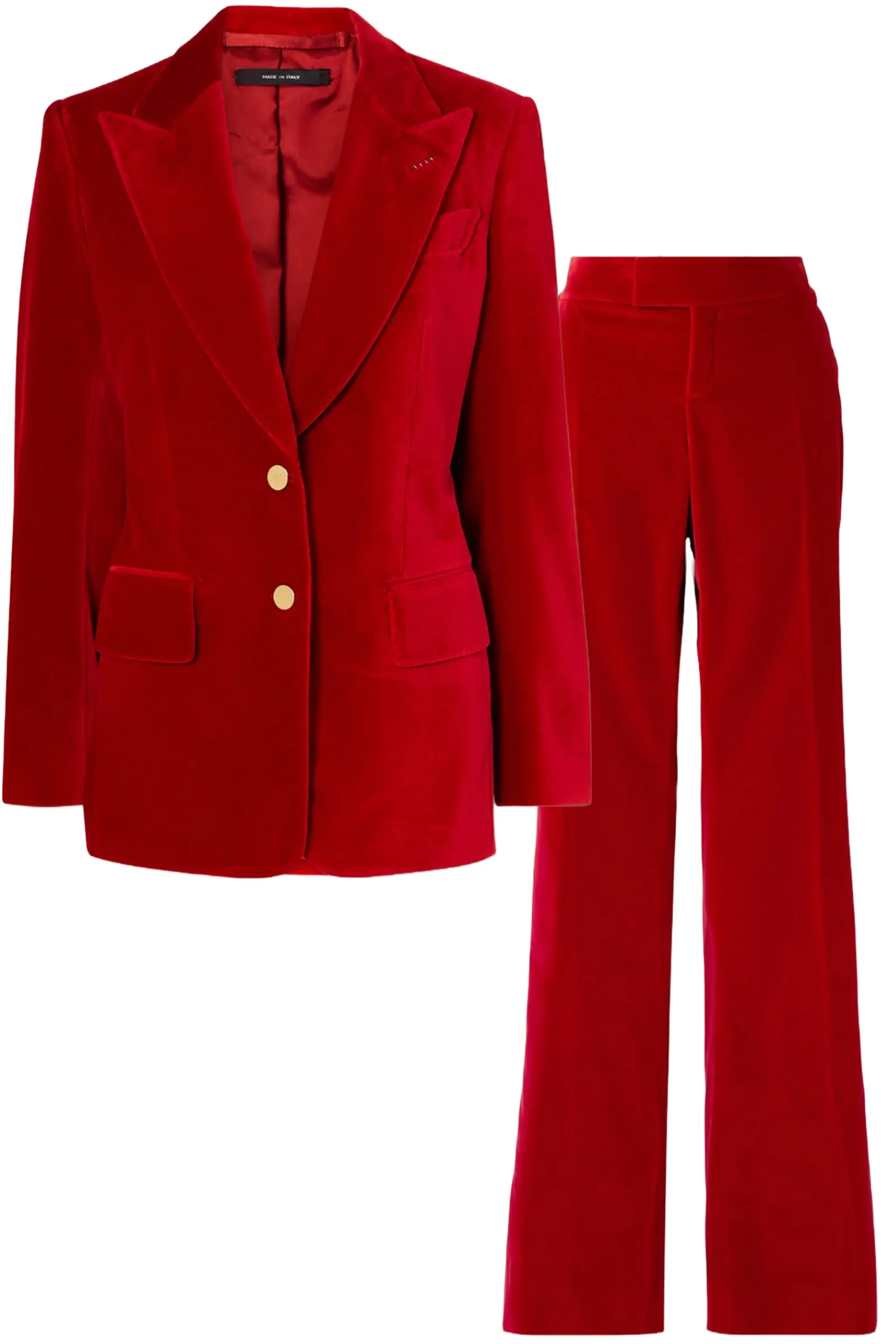 Cotton-velvet Red Blazer And Flared Pants