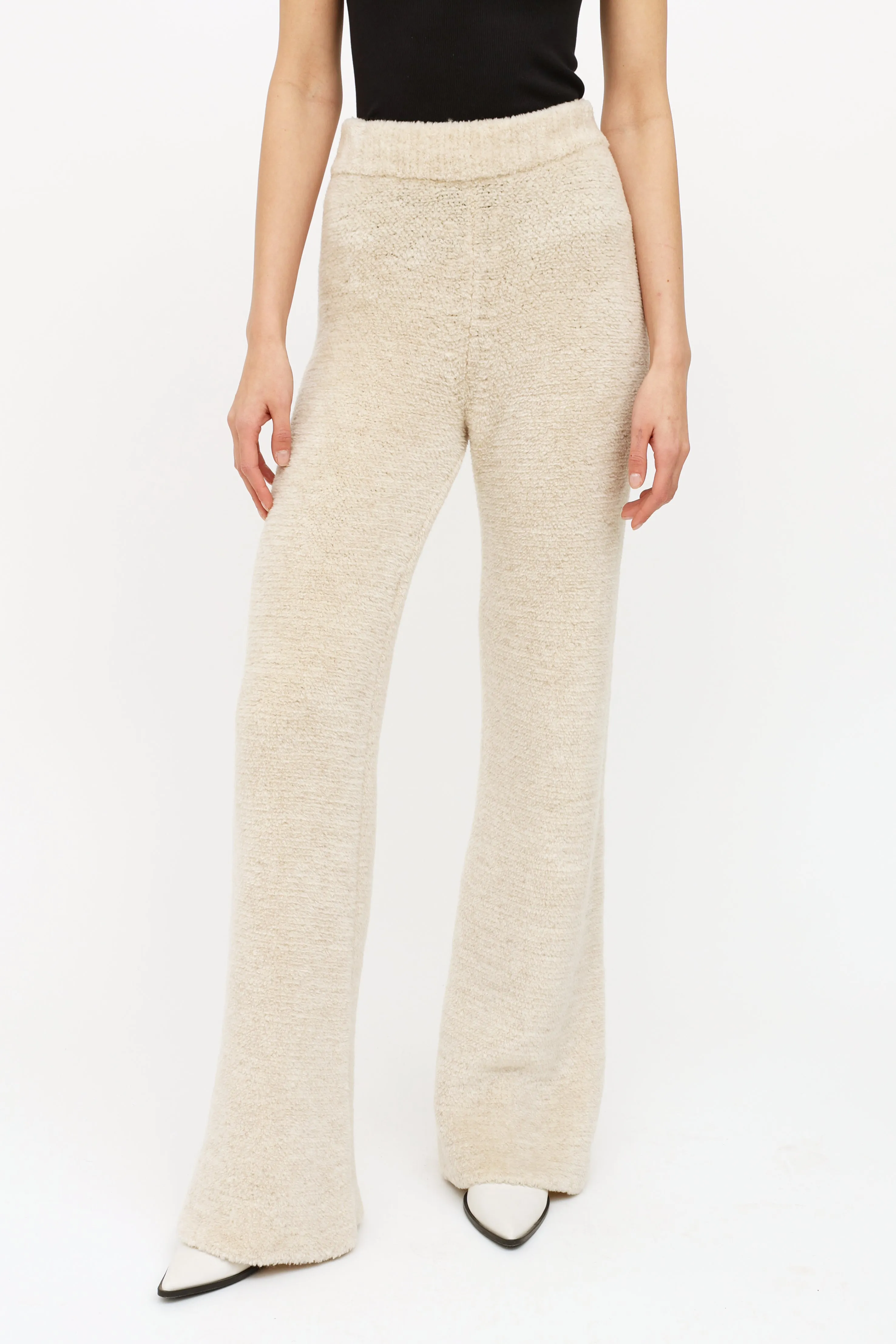 Cream Fleece Knit Lounge Pants