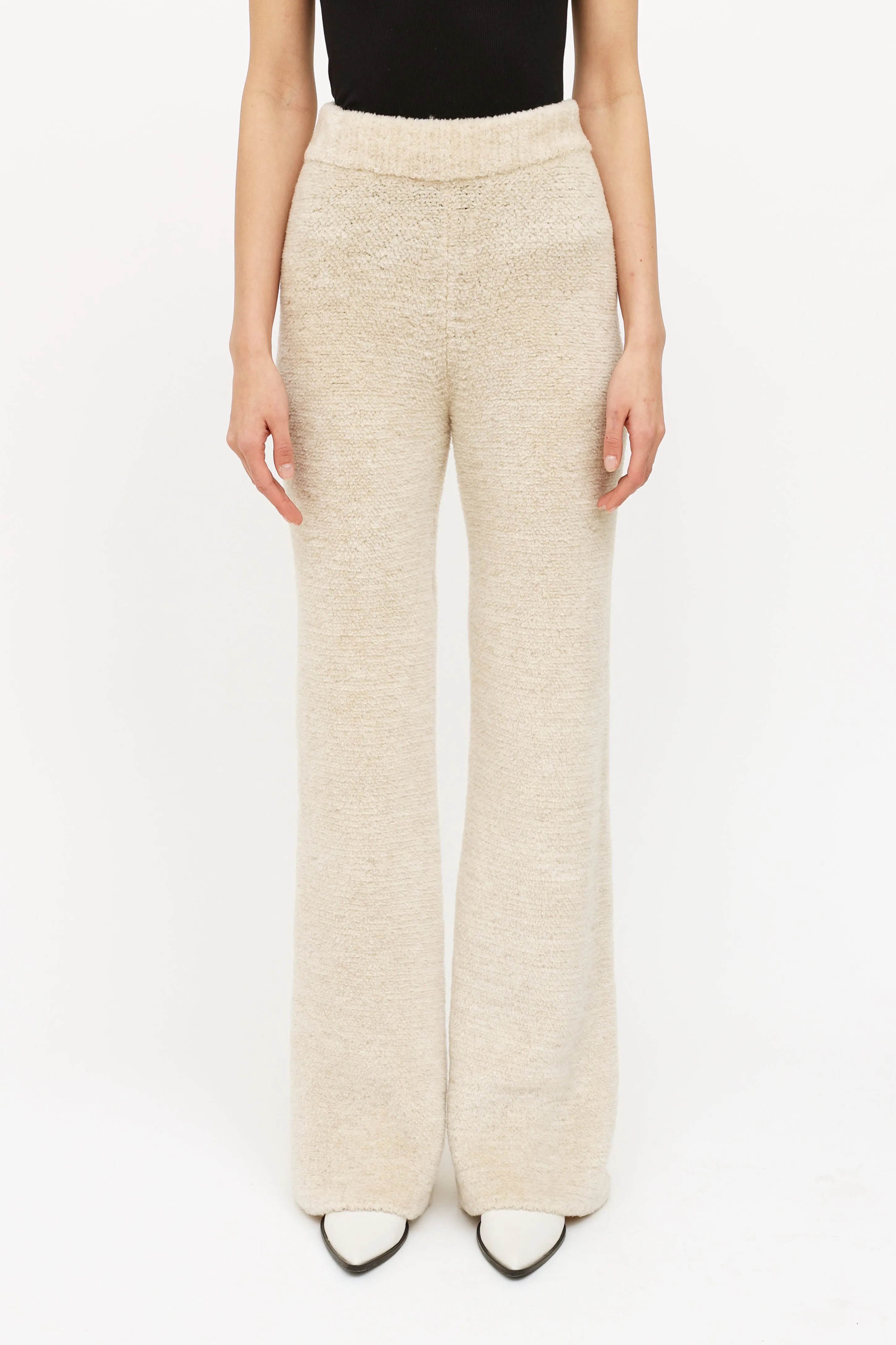 Cream Fleece Knit Lounge Pants