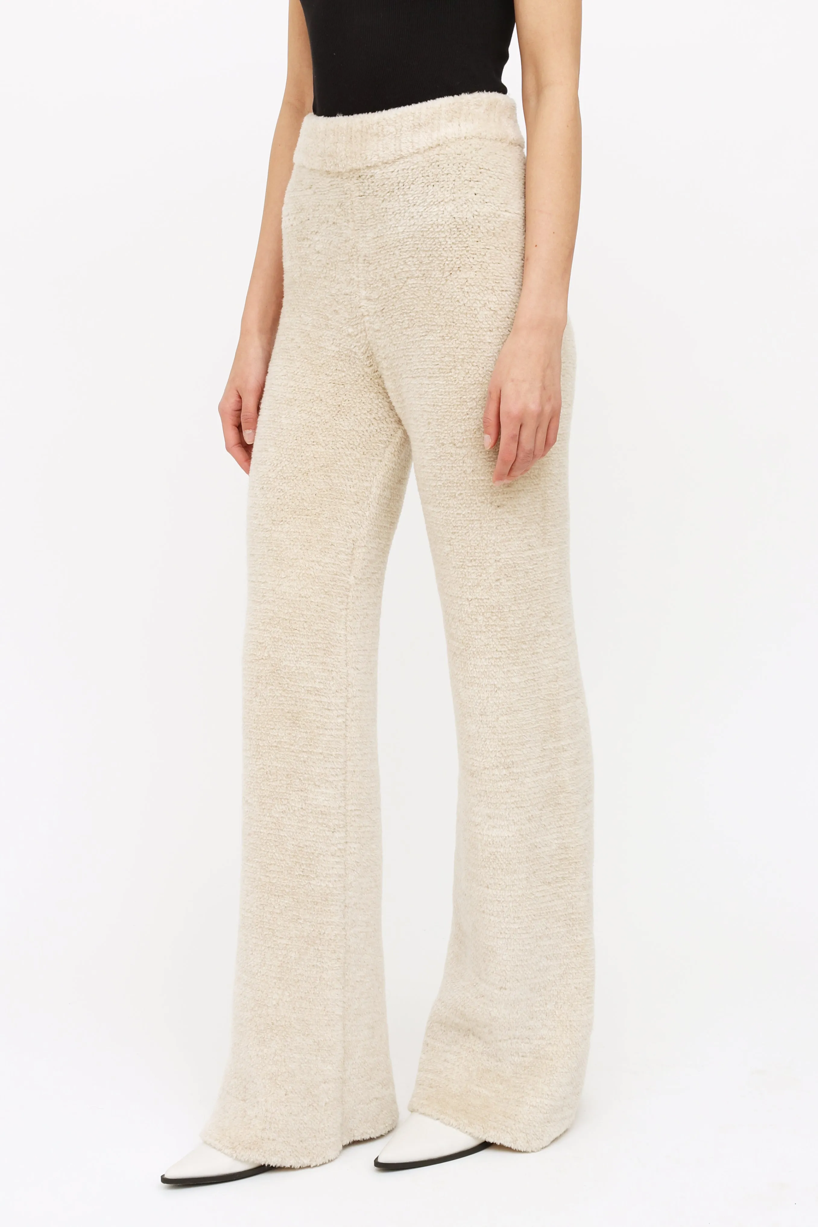 Cream Fleece Knit Lounge Pants